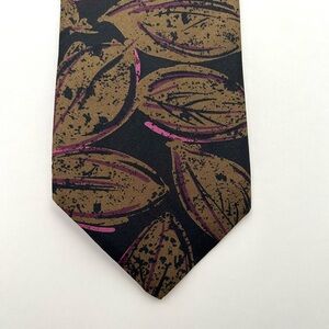Valente 100% Silk Floral Botanical Men's Tie Black Brown Tan Pink One Size